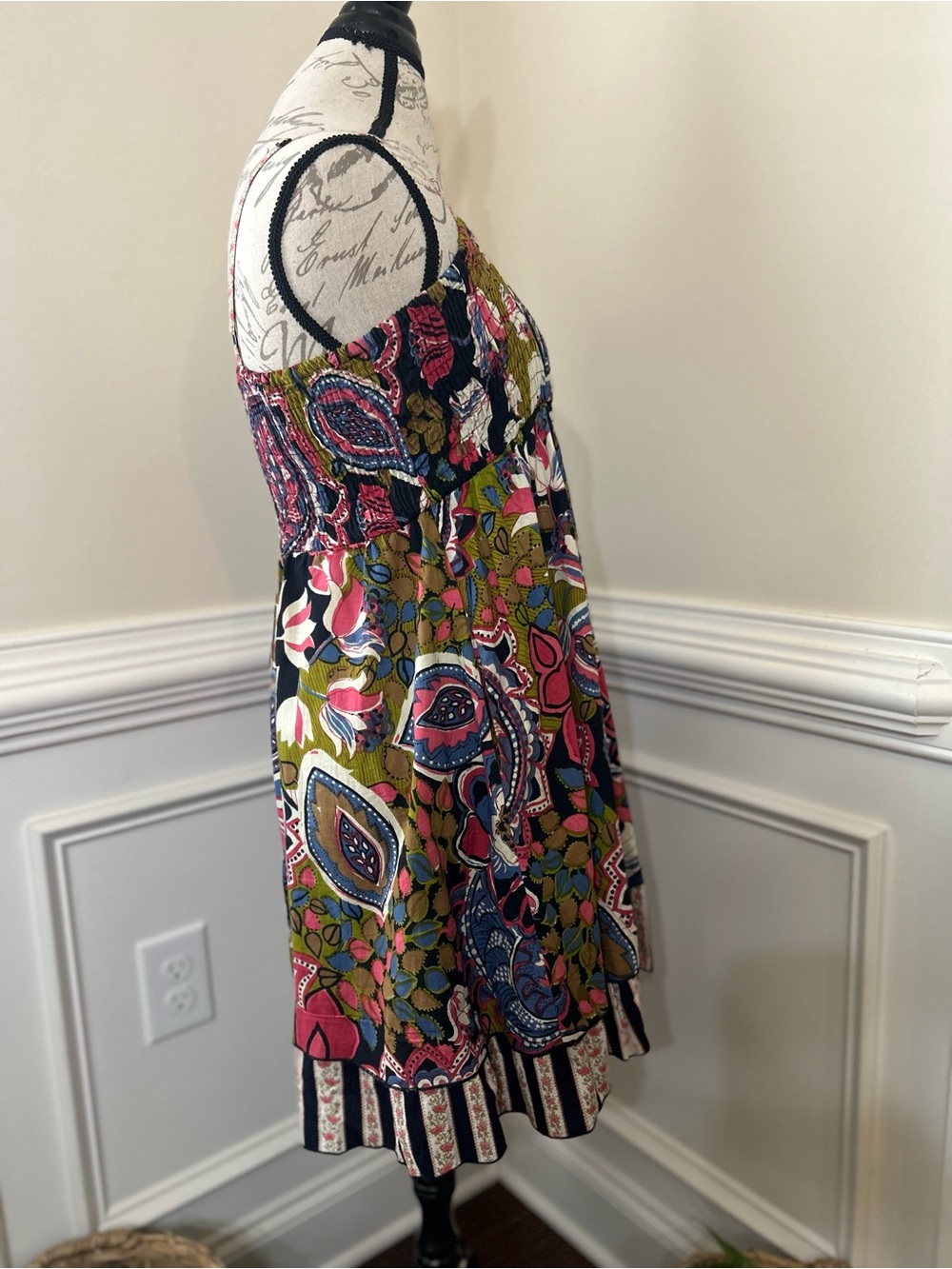 Fire Los Angeles Olive, Pink & Navy Floral Smocked Sundress - Picture 4 of 8